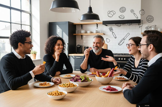 popcorn snack alternatives, diverse snacks, friends sharing snacks