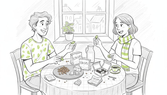 Friends sampling gourmet snacks at table