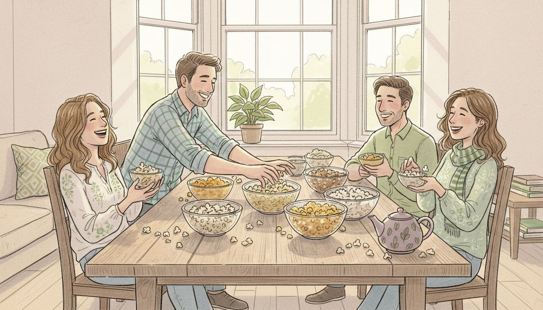 Friends tasting gourmet popcorn together