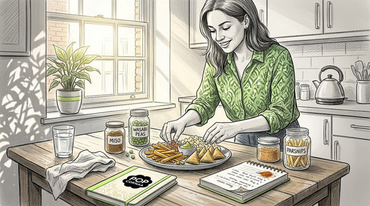 Woman preparing vegan fusion snacks in kitchen