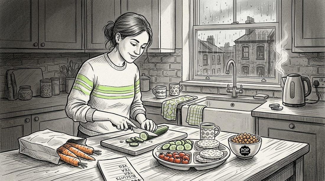 Woman making vegan snacks in cozy kitchen