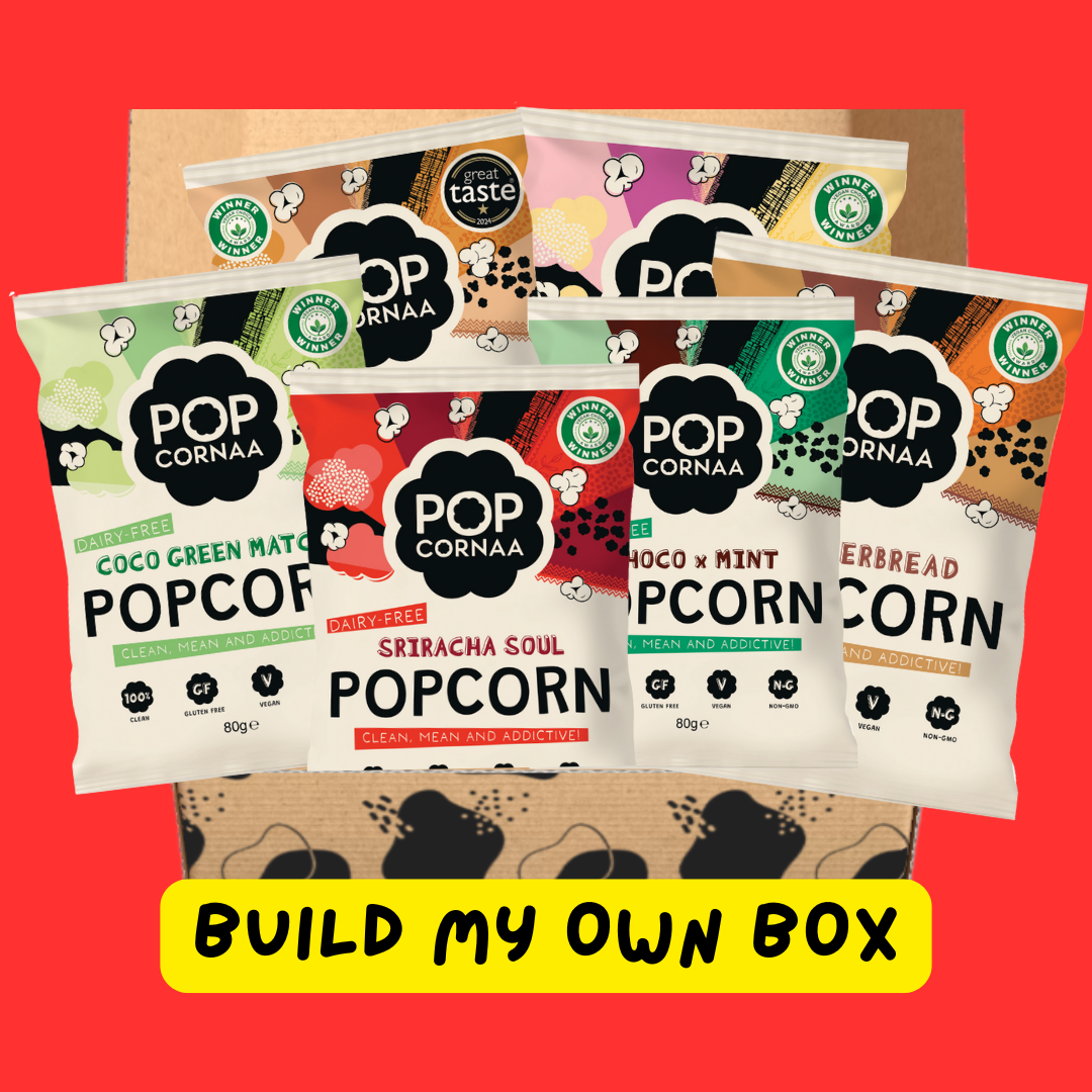 PopCornaa Build My Own box selection of flavours in a mailing box