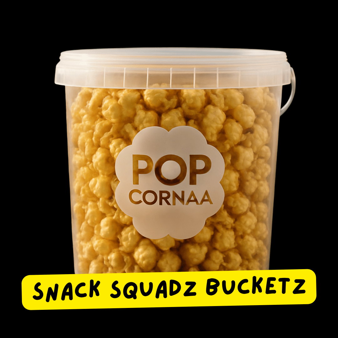 PopCornaa 5L Snack Squadz bucket sitting on a balcony overlooking the Eiffel Tower