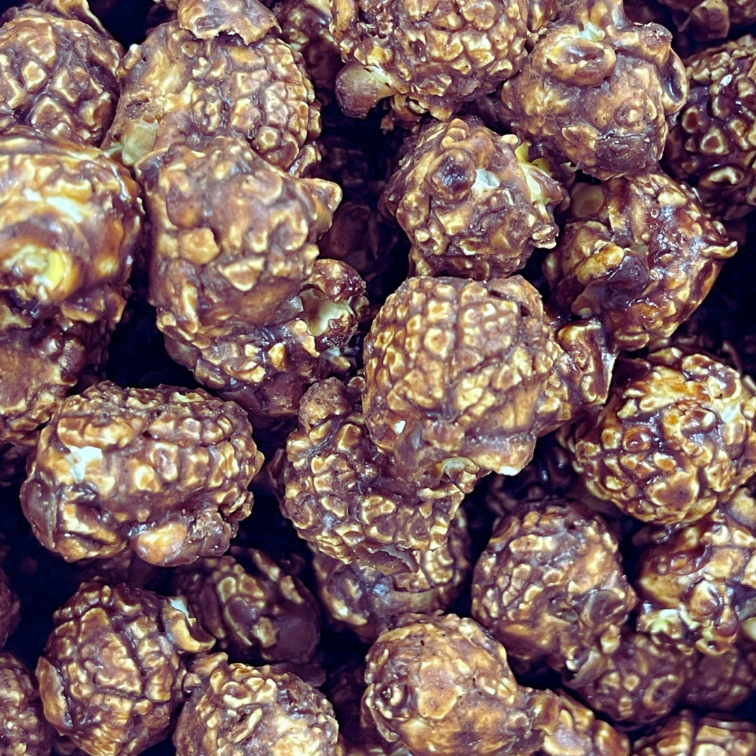 Close up of Popcornaa Vegan Chocolate Orange popcorn
