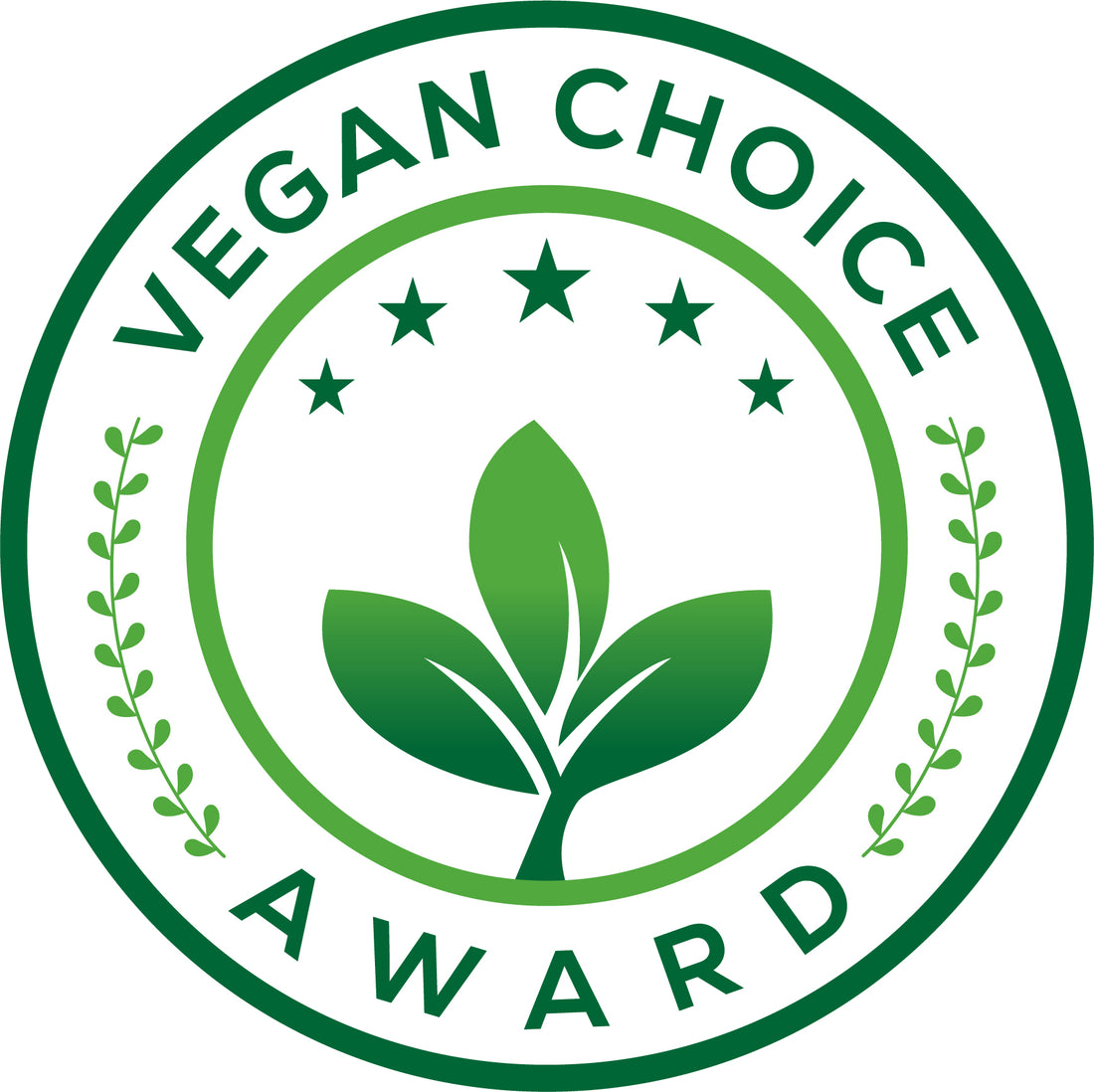 Vegan Choice Award logo with green leaves and text on a white background