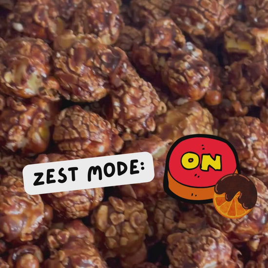 PopCornaa Vegan Chocolate Orange popcorn wide pan shot